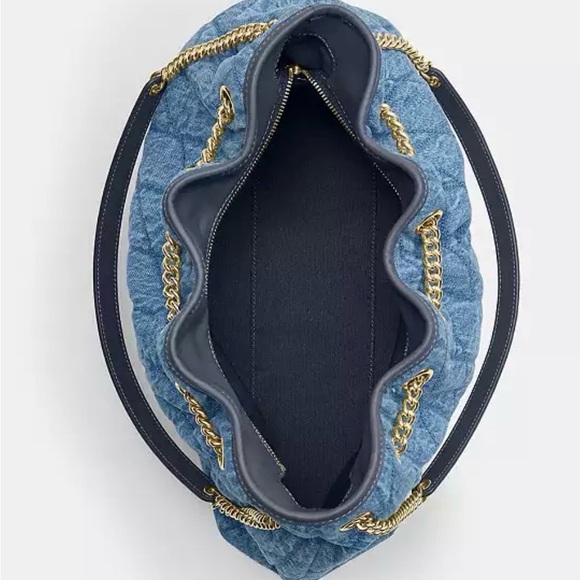 Last 2‼️Coach Evelyn Shoulder Bag Regenerative Cotton Quilting CDC02 Indigo - Picture 2 of 11